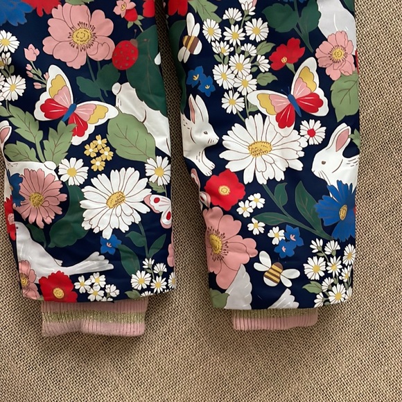 EUC Mini Boden water repellant fleece lined anorak, bunny butterfly bee floral - Picture 5 of 10